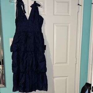 Lulu's Midnight Blue Tiered Midi Dress